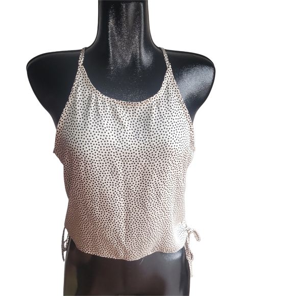 Zara Beige And Black Polka Dot Cropped Tank Top XL - Picture 1 of 6